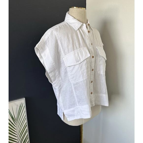MADEWELL Linen Shirt Women Flap-Pocket Button Up NO994 - Picture 6 of 12